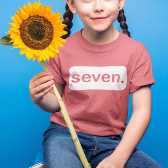 Birthday seventh Seven 7th birthday girls shirt small pink peach tee tshirt top - Picture 8 of 9